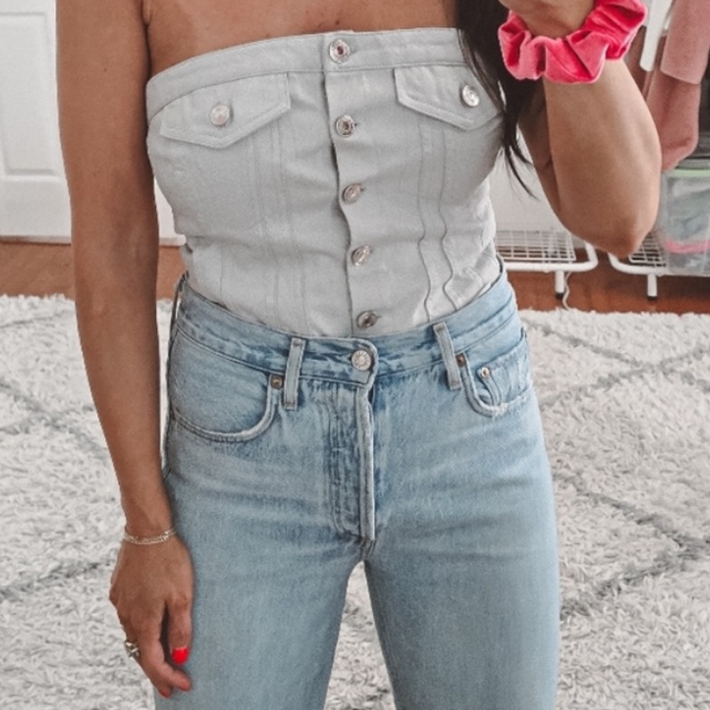 NWT Zara Metallic Denim Strapless Tube Top